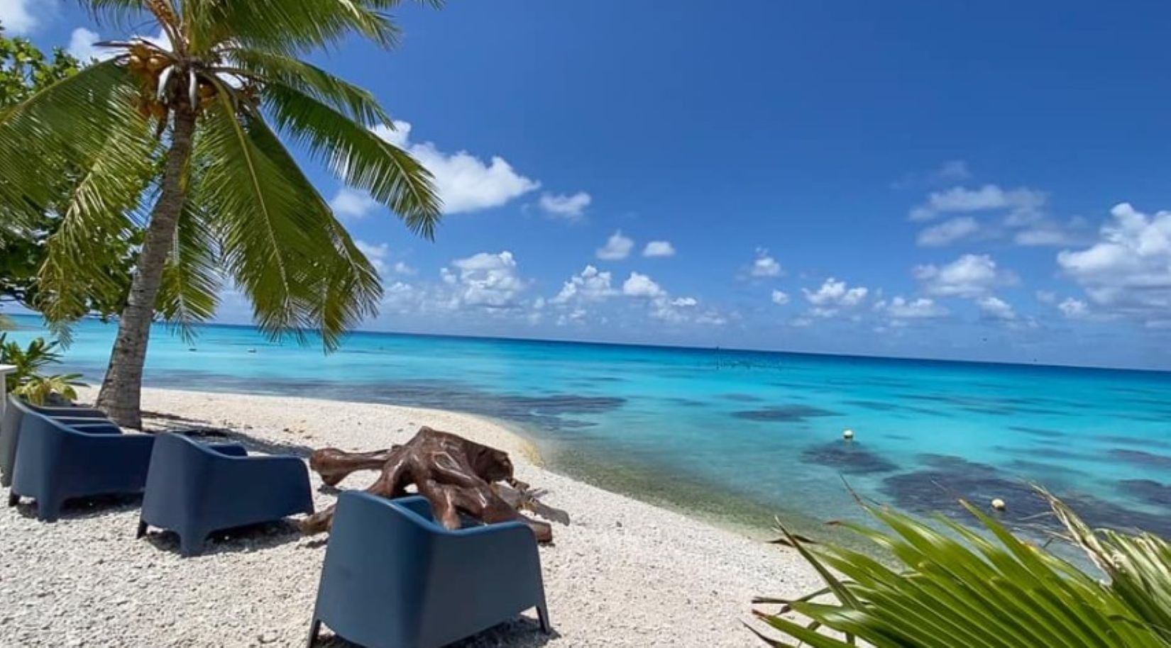 private Insel mit weißem Sandstrand und türkisfarbener Lagune, Rangiroa