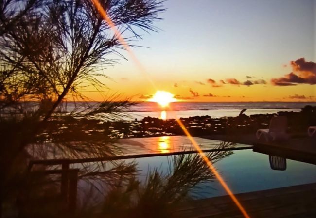 The view of the pool and the sunset