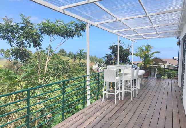 La vue sur la terrasse et l'extérieur